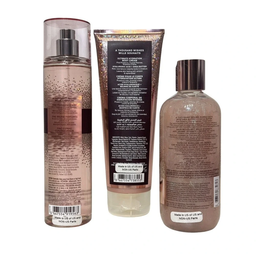 Bath & Body Works A Thousand Wishes Set Mist Body Cream Bubble Bath 3pc Bundle